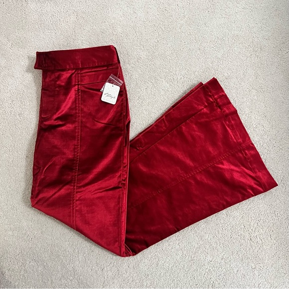 Free People Walk With You Velvet High Rise Trousers in Cherry Juice Size 14 - Picture 3 of 14